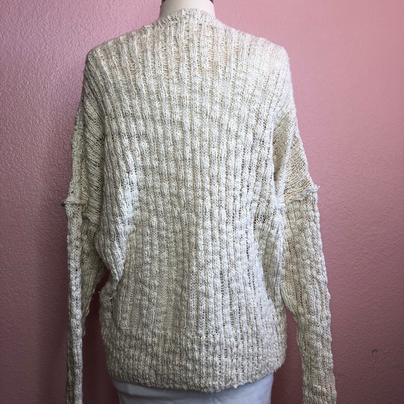 Free People Cotton V-Neck Off-White Oversized Cardigan- Size Small - Picture 7 of 9